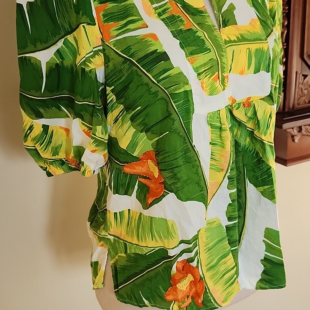 Cynthia Rowley Tropical Print Linen Blend Blouse M - Picture 8 of 11